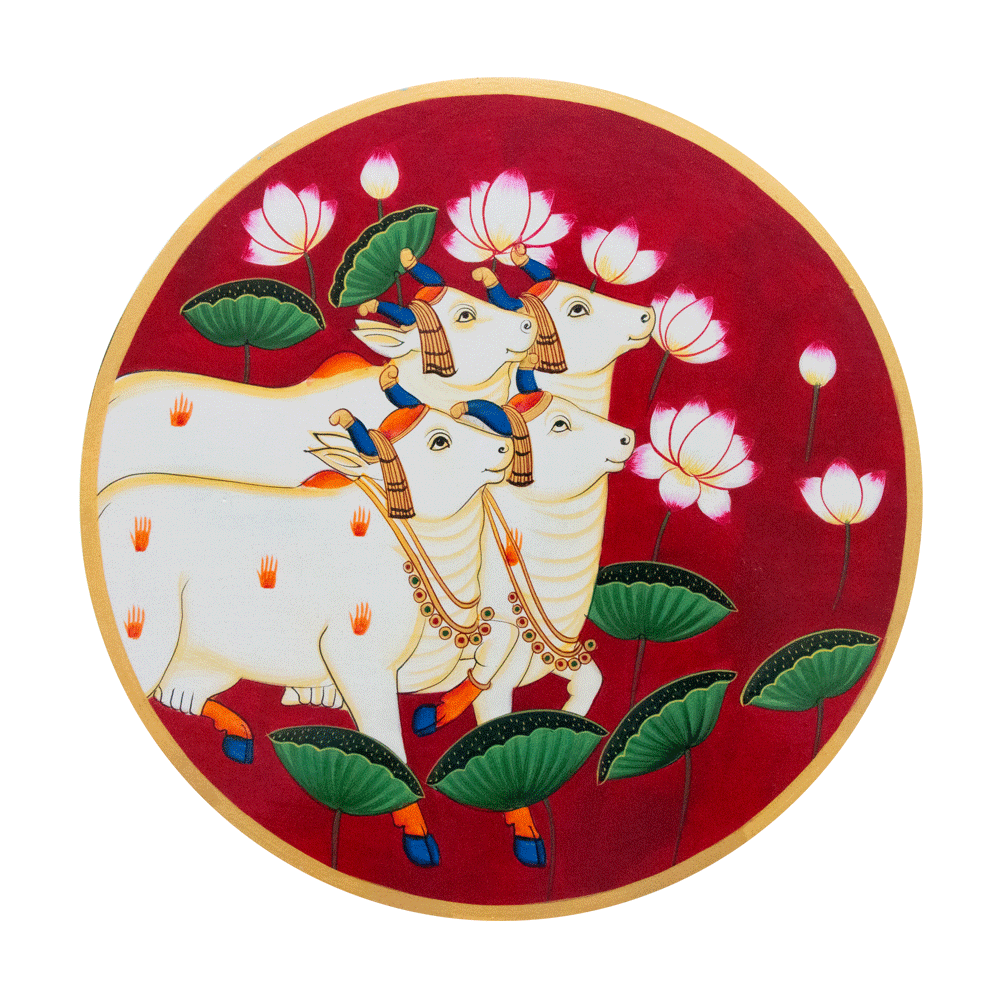 Hand-Painted Wall Painting - Rajasthani Traditional Paichwai Pichwai Painting - Cows - Gifting - Home Decor - Office Decor - Combo Offer