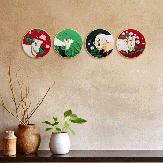 Hand-Painted Wall Painting - Rajasthani Traditional Paichwai Pichwai Painting - Cows - Gifting - Home Decor - Office Decor - Combo Offer