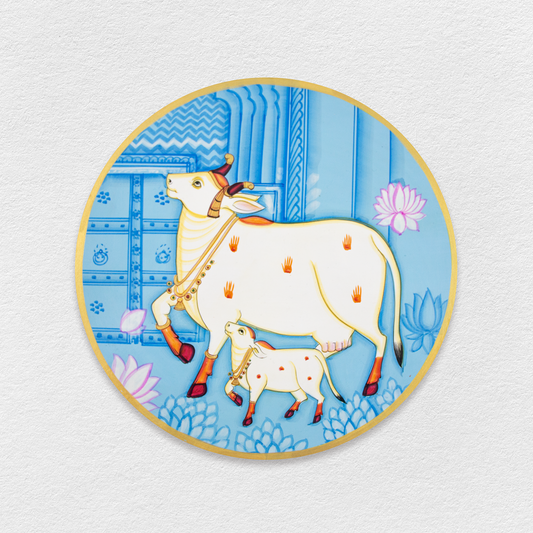 Pichwai Traditional Cow Handmade Painting, 12Inch X 12Inch