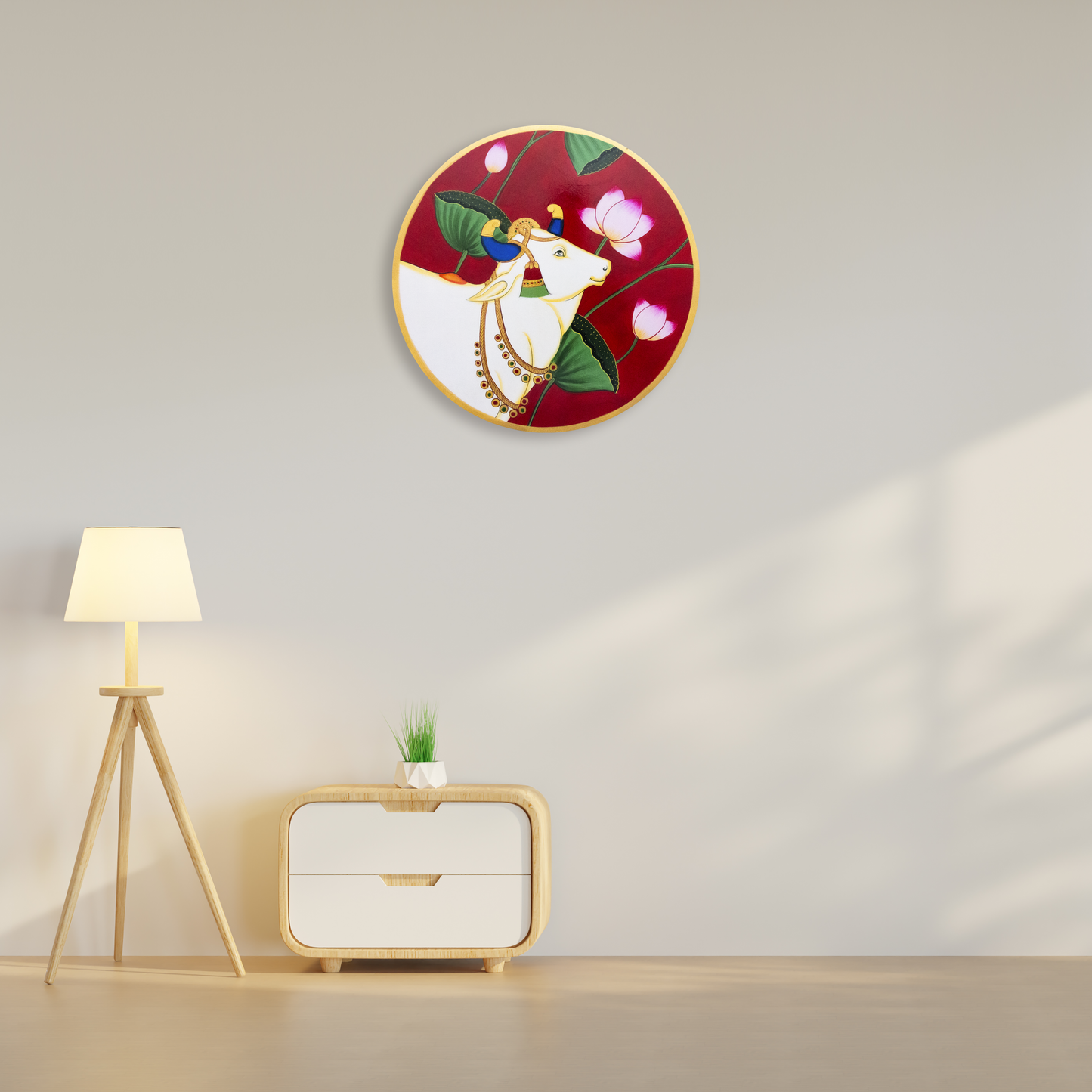 Pichwai Traditional Cow Handmade Painting, 12Inch X 12Inch