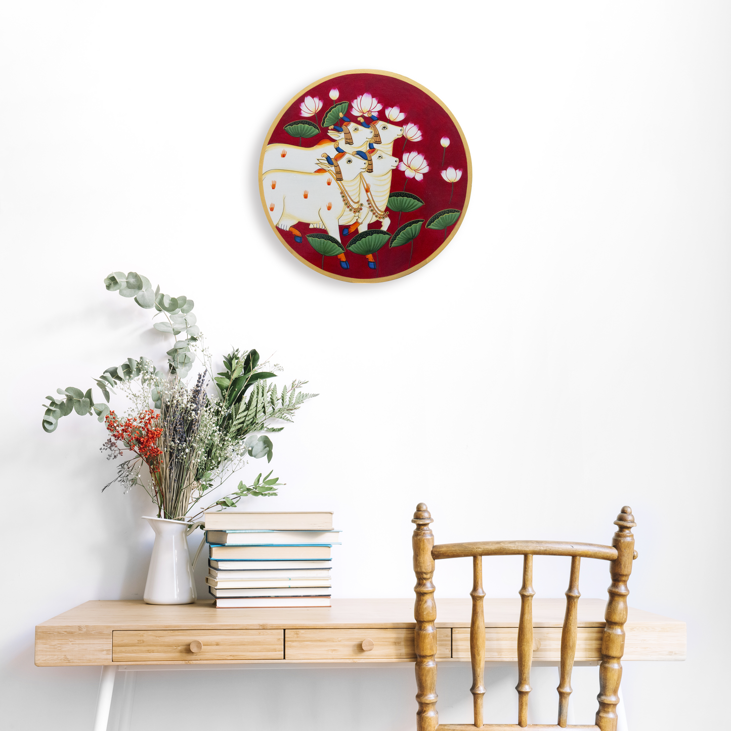 Wall Painting - Traditional Rajasthani Pichwai Painting - Cow Group - Gifitng - Home Decor - Office Decor
