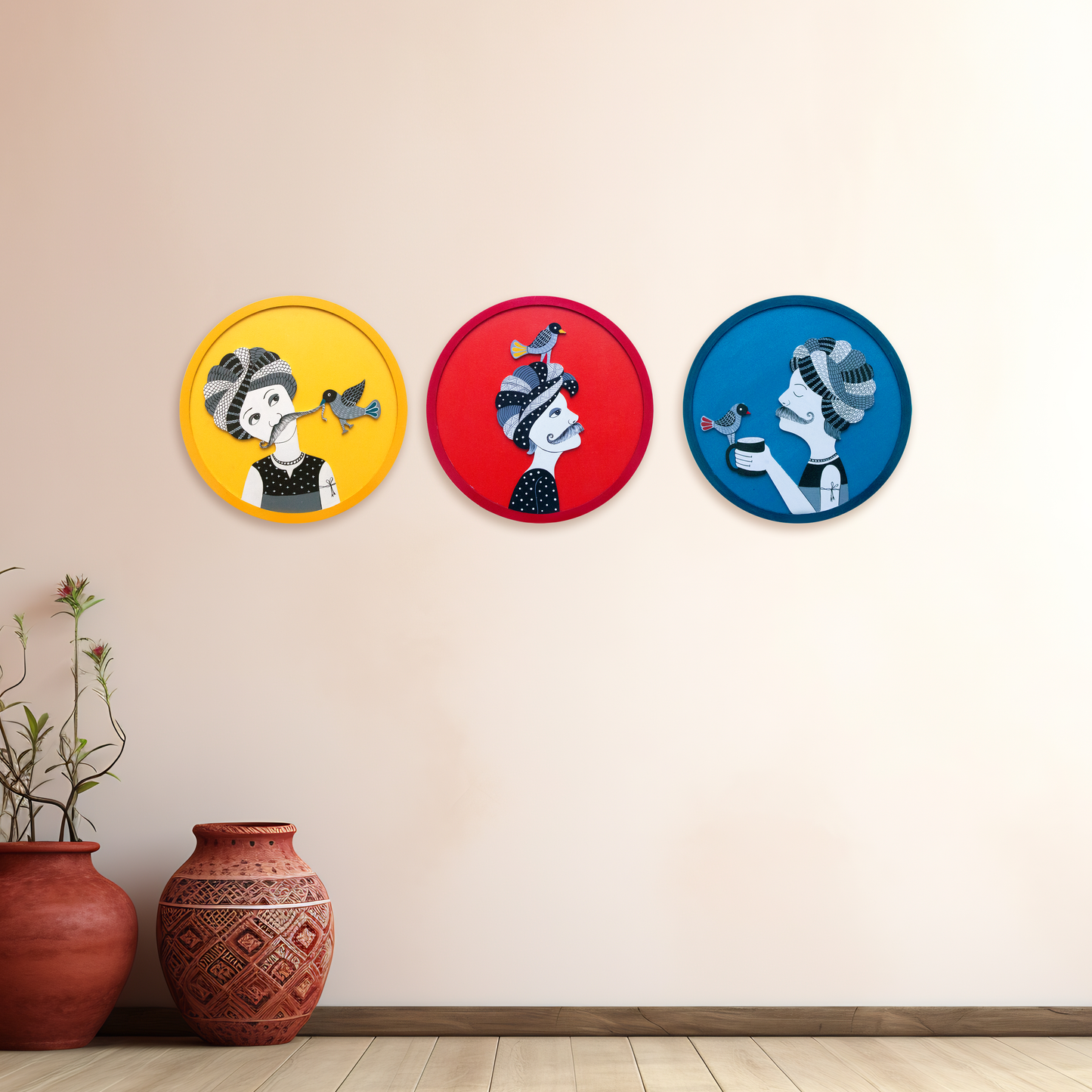 Rajasthani Traditional Turban Man Art Handmade Painting Combo