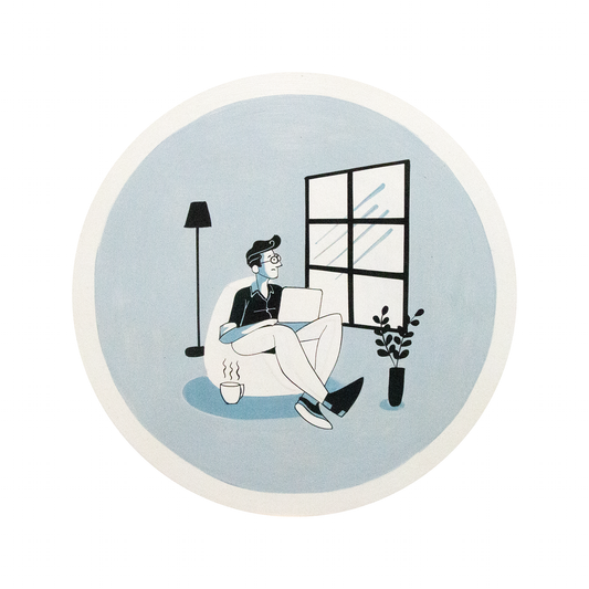Hand Painting of Man Working on Laptop - Home and Office Wall Decor