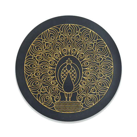 Talking Walls Peacock Laser Cut Wall Art | MDF Decor Plate (12 Inch) | Multi Colour Hanging Artwork for Home Decor & Gifting | Perfect Wall Decor Plate | Pack of 1 (Chrome & Gold)