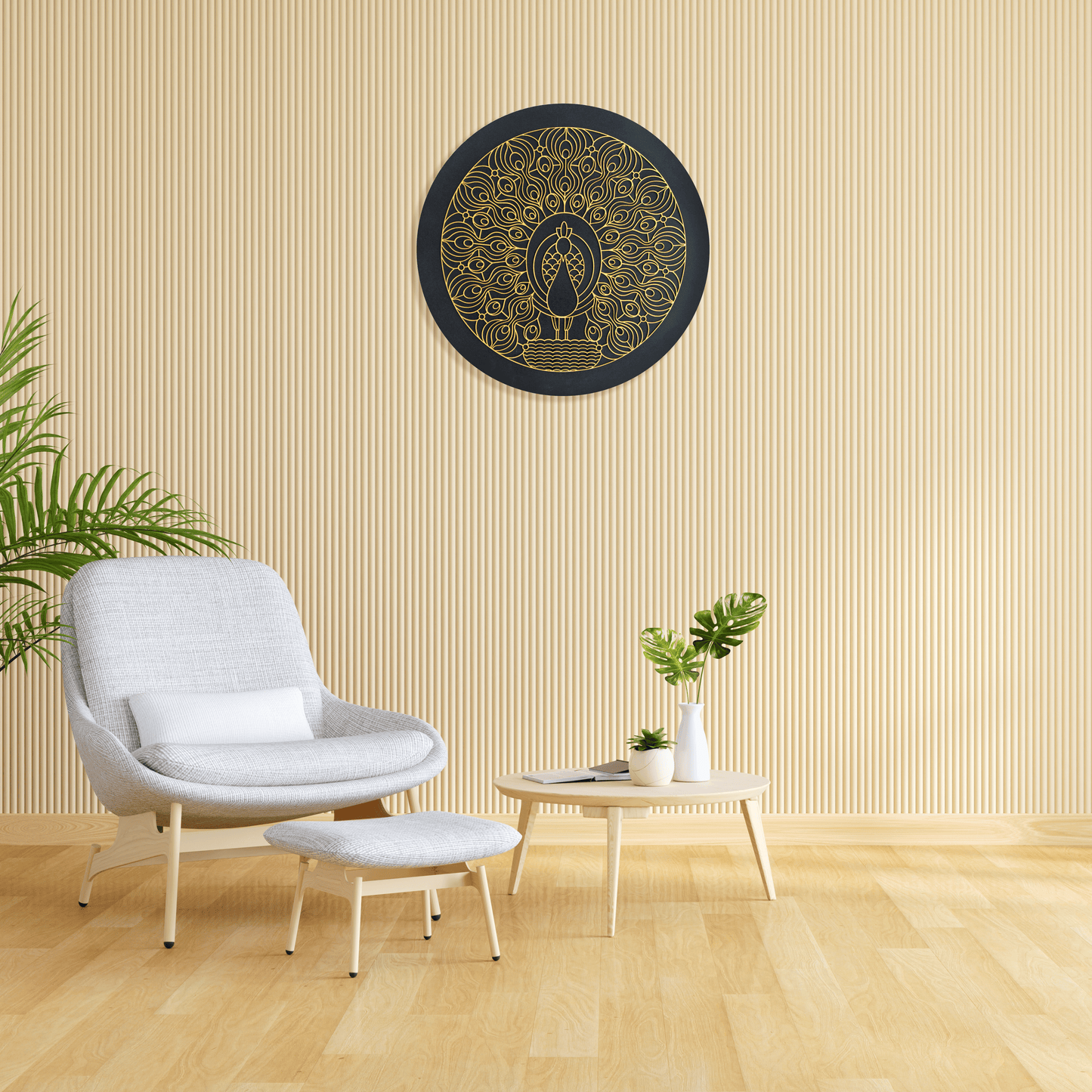 Talking Walls Peacock Laser Cut Wall Art | MDF Decor Plate (12 Inch) | Multi Colour Hanging Artwork for Home Decor & Gifting | Perfect Wall Decor Plate | Pack of 1 (Chrome & Gold)