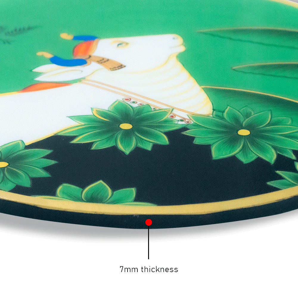 Pichwai Traditional Cow Painting Handmade Green, 12Inch X 12Inch