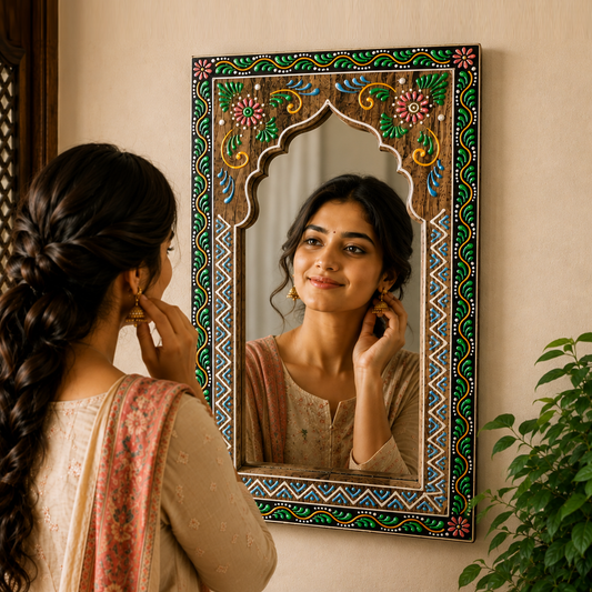 Hand-Painted Rajsthani-Inspired Jharokha Mirror