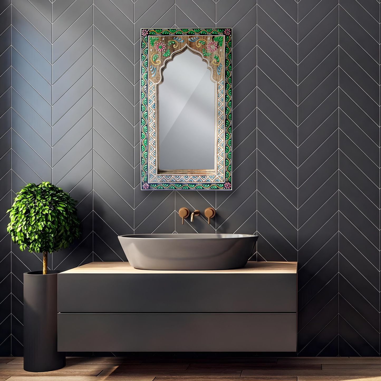 Hand-Painted Rajsthani-Inspired Jharokha Mirror