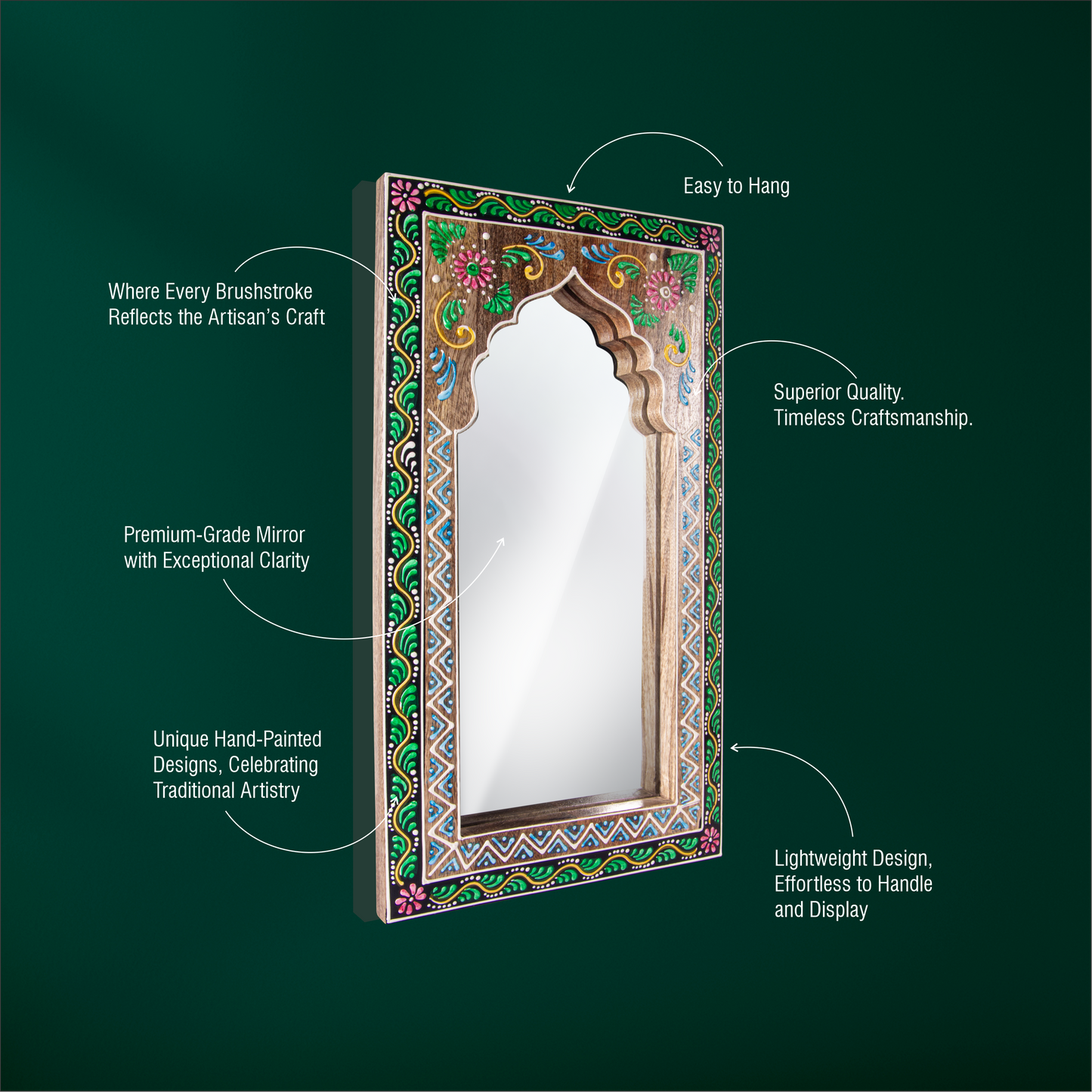 Hand-Painted Rajsthani-Inspired Jharokha Mirror