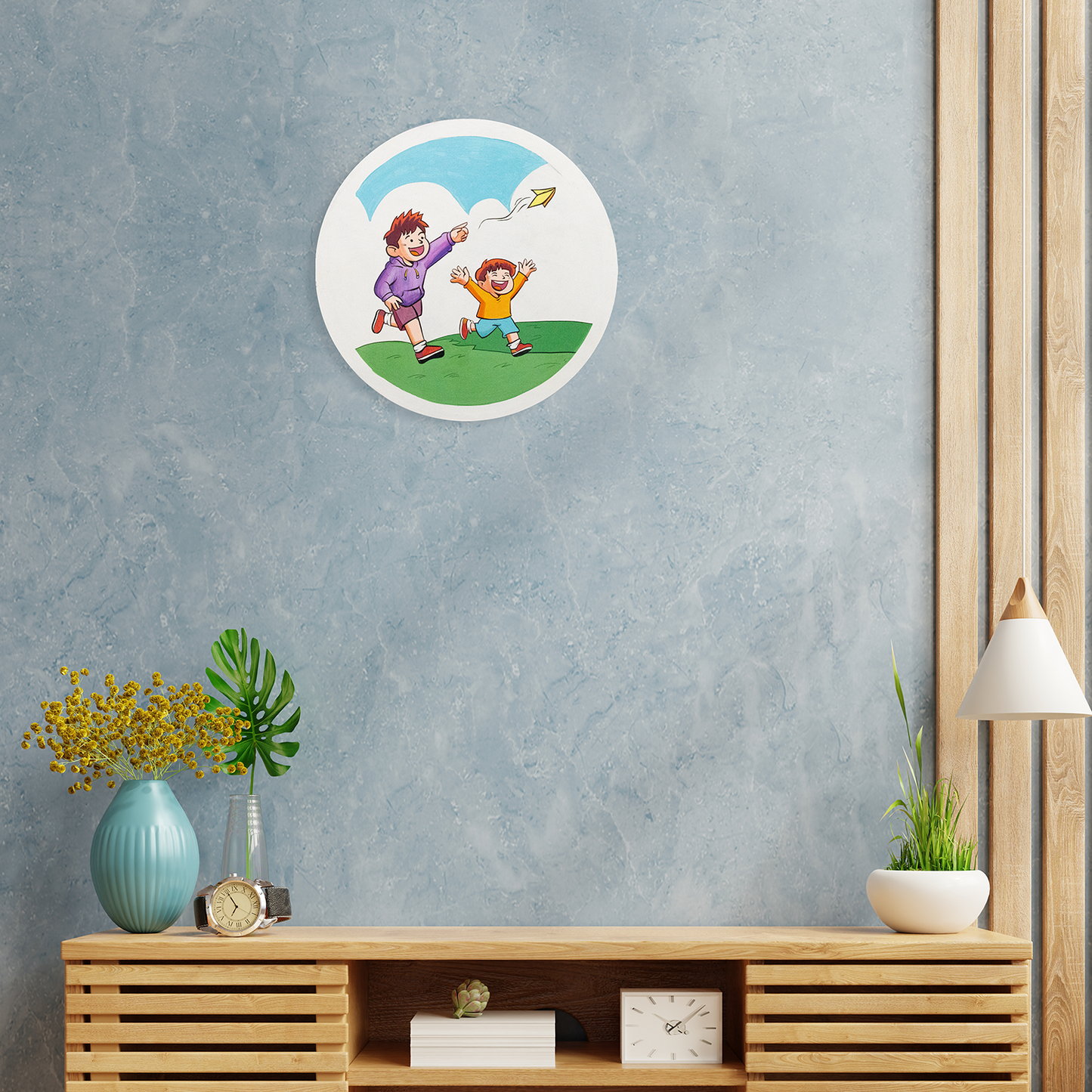 Hand Painted Wall Art - Cute Boys Plying - Home Decor