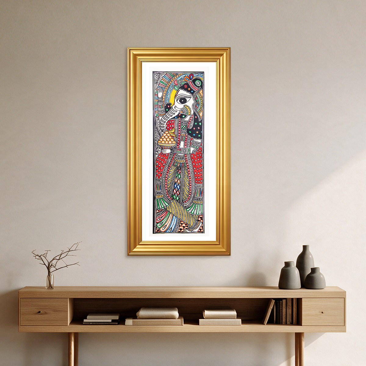 Vibrant Mithila Art Ganesha Painting