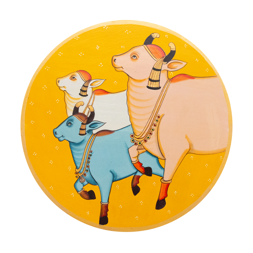 Walls Pichwai Traditional Cow Handmade Painting, 10Inch X 10Inch