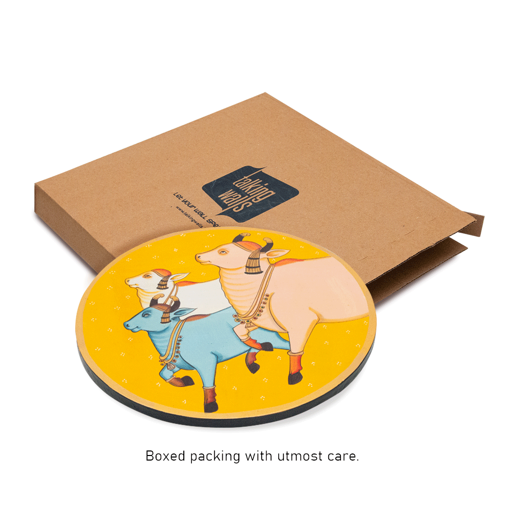 Walls Pichwai Traditional Cow Handmade Painting, 10Inch X 10Inch