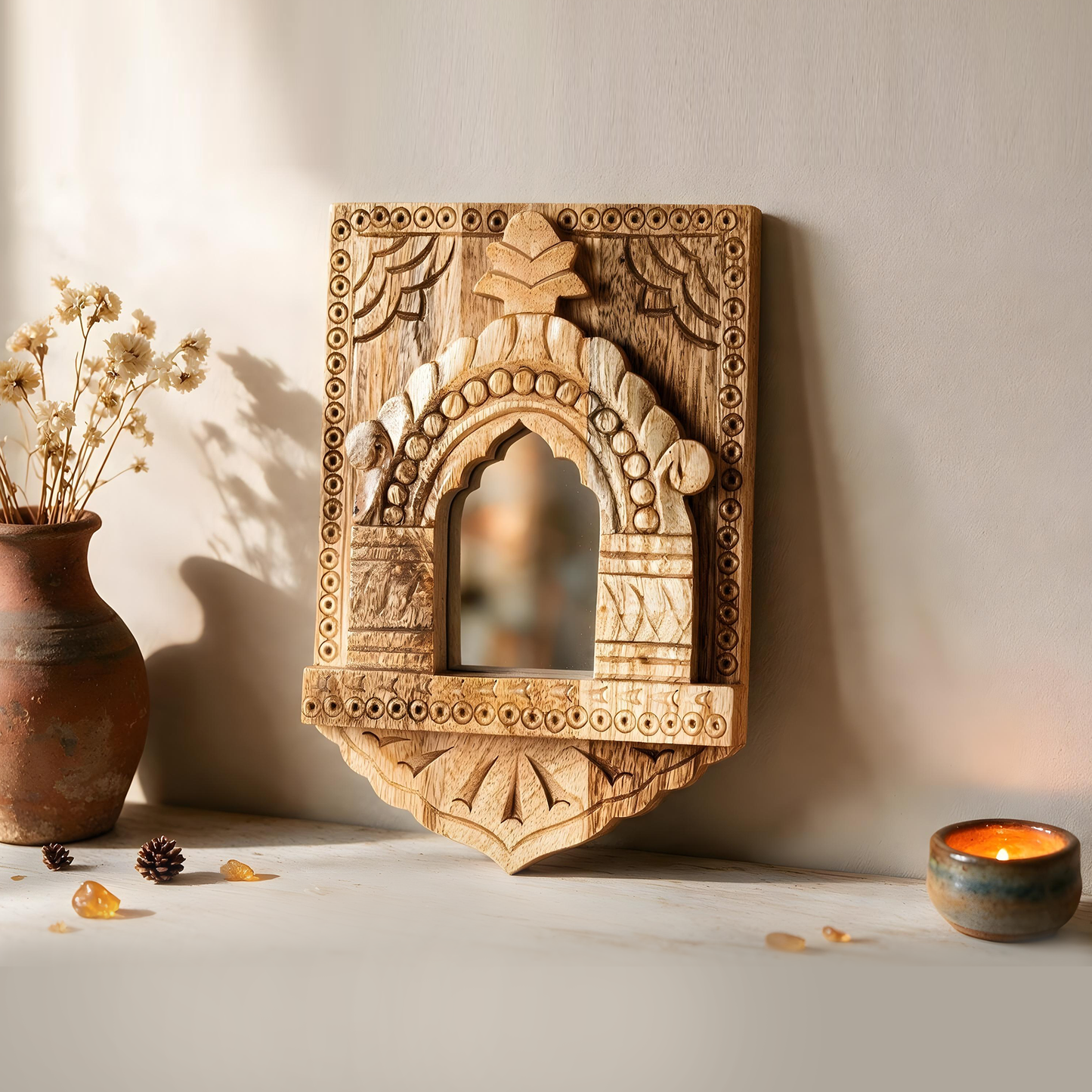 Wall Decor Hand-Crafted Rajsthani Jharokha with Mirror