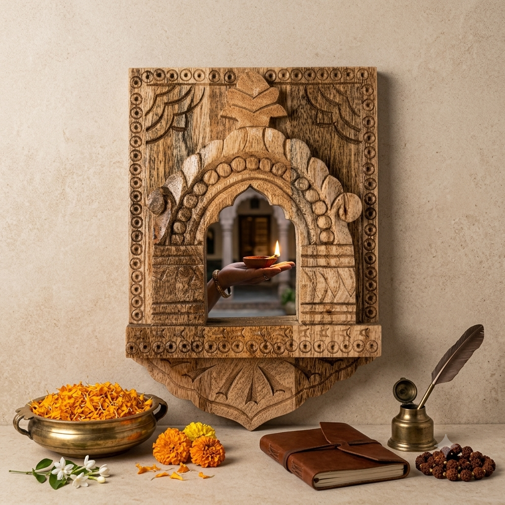 Wall Decor Hand-Crafted Rajsthani Jharokha with Mirror